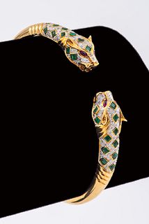 Cartier Style 18K Gold Panther Head Bracelet