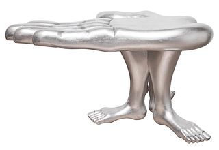 Pedro Friedeberg Modern Silvered "Hand Foot Stool"