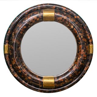 Karl Springer Tesselated Horn & Brass Round Mirror