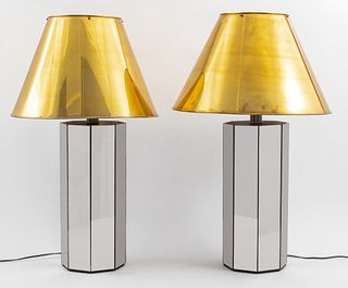 Karl Springer Modern Mirrored Table Lamps, Pair