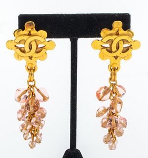 Chanel Gold-Tone & Pink Glass Earring Clips, Pair