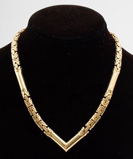 Italian 14K Yellow Gold Byzantine "V" Necklace