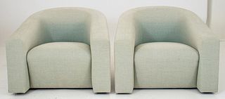 Donghia Italian Modern Swivel Arm Chairs, Pr