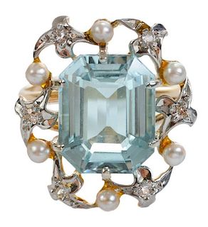 Vintage Aquamarine, Pearl and Diamond