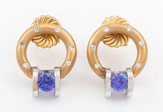 14K Two Tone Gold Tanzanite & Diamond Earrings