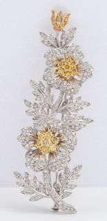 18K & Fancy Colored Diamond Brooch Marked Roberta