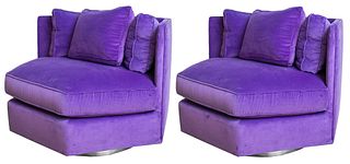 Modernist Hexagonal Upholstered Swivel Chairs, Pr