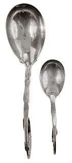 Two Jensen Sterling Serving Spoons