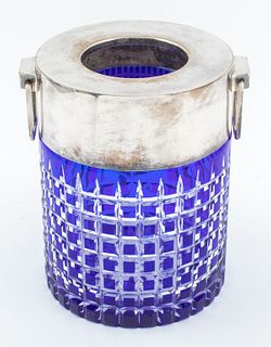 Cobalt Blue Glass & Silverplate Ice Bucket