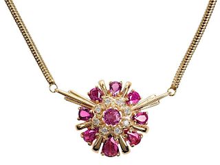 14 Karat Gold Ruby and Diamond Pendant