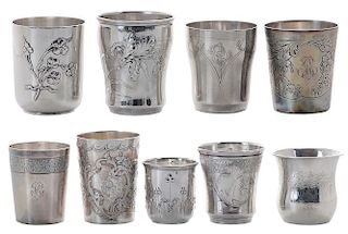 Nine French Silver Cups