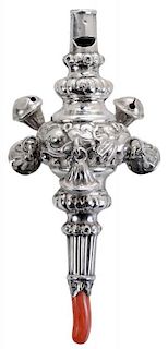 English Silver Baby Rattle/Coral