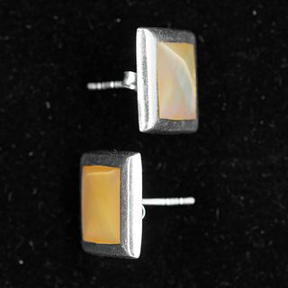 STERLING SILVER YELLOW SQUARE SHAPED STUD EARRINGS 925 NEW OLD STOCK (193)