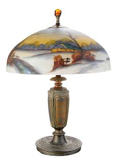 Table Lamp with Reverse-Painted Shade