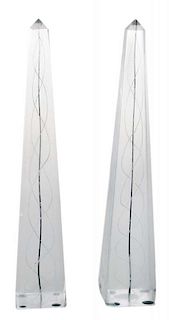 Pair Venetian Glass Obelisks