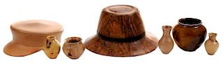 Seven Miniature Turned Wood Hats,