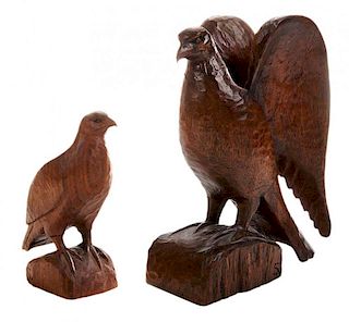 Two Sue McClure Carved Wood Eagles
