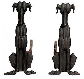 Pair Cast Iron Art Deco Whimsical Dog
