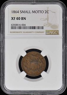 1864 SMALL MOTTO Two Cent Piece 2C NGC XF40BN