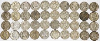 MIXED DATE JEFFERSON WAR NICKELS 5C 35% SILVER AVERAGE CIRCULATED - 40 COINS
