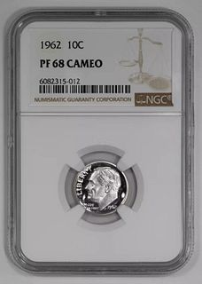 1962 PROOF ROOSEVELT DIME 10C NGC CERTIFIED PF 68 CAMEO (012)