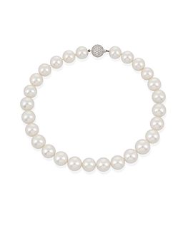 A single Strand South Sea cultured pearl and diamond necklace