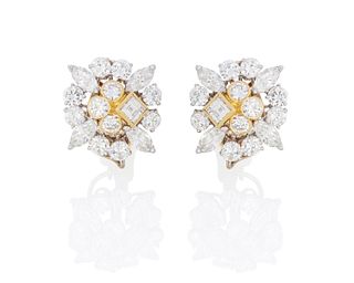 A pair of French diamond cluster ear clips