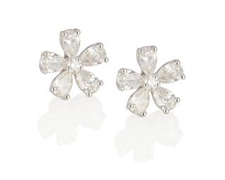 A pair of diamond flower earrings