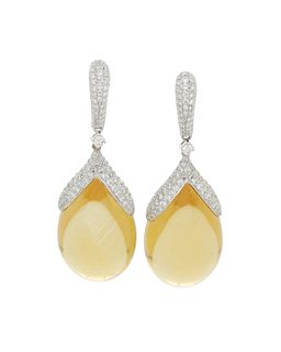 A pair of citrine and diamond earrings