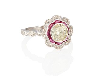 A diamond and ruby ring