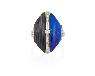 An onyx, lapis lazuli and diamond ring