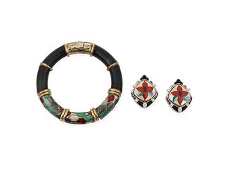 Two enamel jewelry items