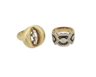 Two gemstone and diamond rings