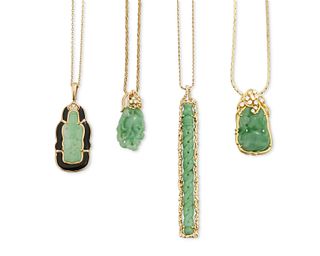Four jade pendants with chains