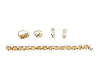 A group of citrine and diamond jewelry