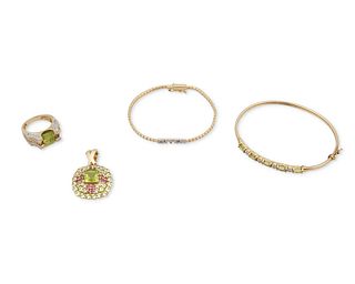 A group of peridot jewelry
