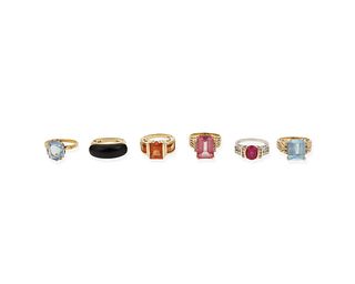 A group of six gemstone rings