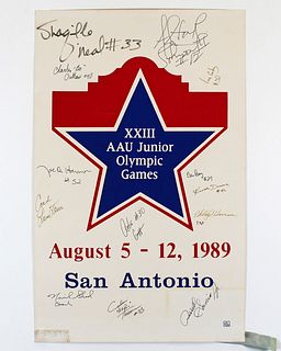 1989 AAU National Champion Shaquille O'Neal, Bo Outlaw Signed 14x22 Poster (BAS LOA)
