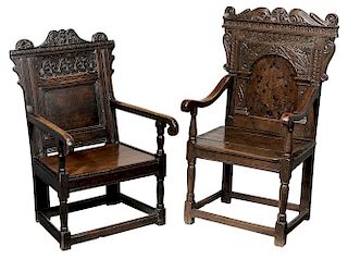 Two British Early Baroque Style Carved