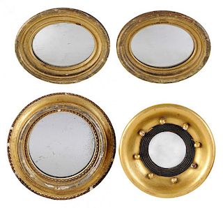 Pair Oval Miniature Gilt Mirrors, a