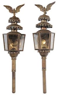 Pair Vintage Brass Coach Lanterns with