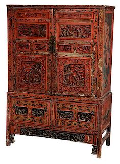 Chinese Carved and Paint-Decorated