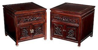 Pair Chinese Carved Hardwood Side