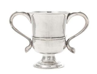 A George III Silver Twin-Handled Cup, John Langlands I, Newcastle, 1772, of baluster form with an applied waist band, having twi