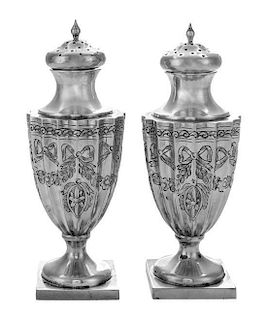 * A Pair of George III Silver Casters, Richard Crossley & George Smith IV, London, 1797, each of fluted baluster form, engraved