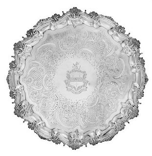 A William IV Silver Salver, Peter & Ann Bateman, London, 1831, having a rocaille, foliate and S-scroll decorated rim surrounding