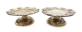 * A Pair of Victorian Silver Tazze, Maker's Mark Obscured, London, 1876, each having a pierced border worked with foliate scroll