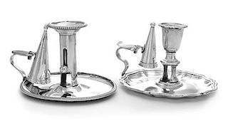 * Two Silver-Plate Chambersticks, James Dixon & Sons, Sheffield, 19th Century, each of shaped circular form with a reeded border