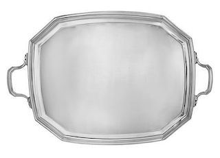 An Edwardian Silver Two-Handled Tray, Mappin and Webb, Ltd., Sheffield, London, 1929, of rectangular form with canted corners.