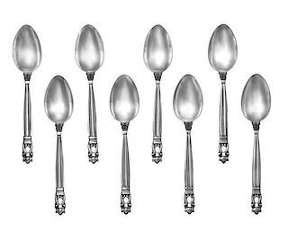 * Eight Danish Silver Teaspoons, Georg Jensen Silversmithy, Copenhagen, in the Acorn pattern.